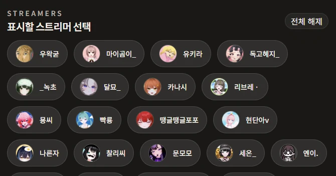 필요한 스트리머만 남겨 비교합니다